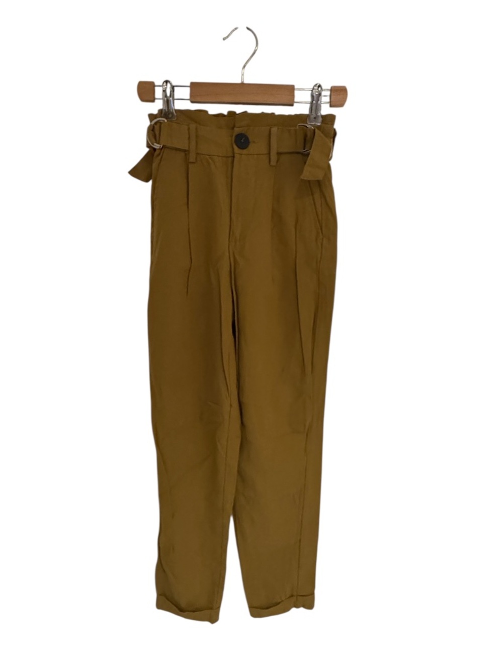 BERSHKA mustard yellow/khaki casual pants - paper bag high waist - size 00